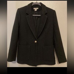 H&M Black Boucle Long Sleeve One Button  Jacket Women Size Small Modern Classic